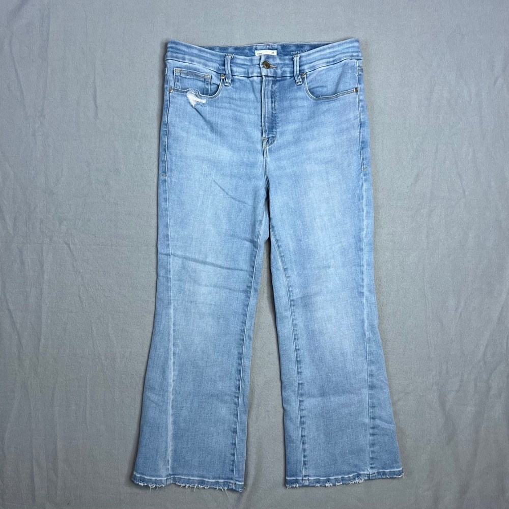 Good American Good Legs Crop Mini Boot Jeans Sz 12 / 31 Light Wash Stretch